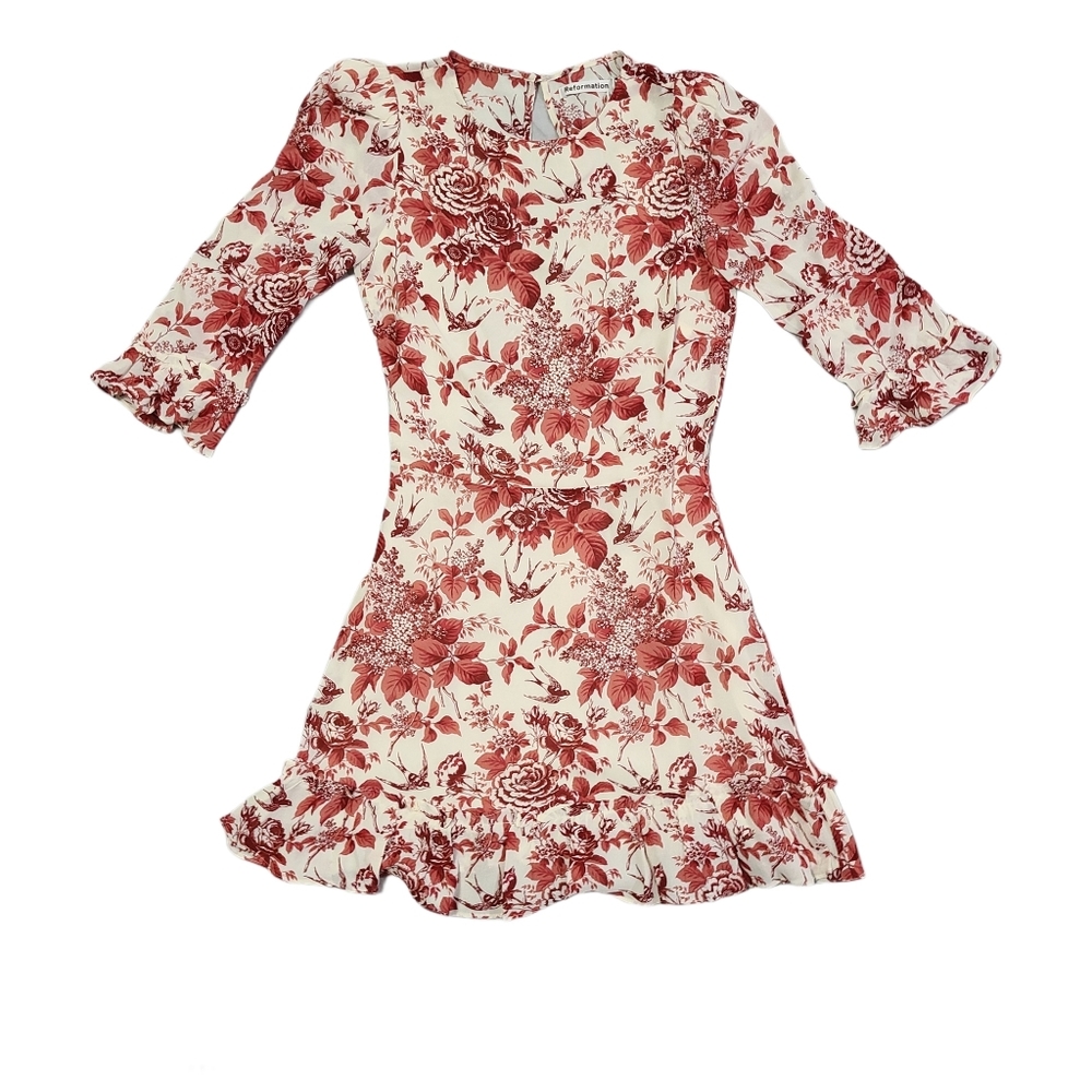 Reformation Doutzen Floral Mini Red Dress Size 2 - Picture 6 of 10